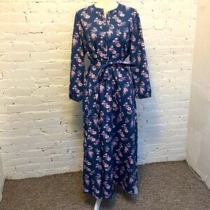 NWT Boden tie waist floral cotton maxi dress blue & pink size 14
